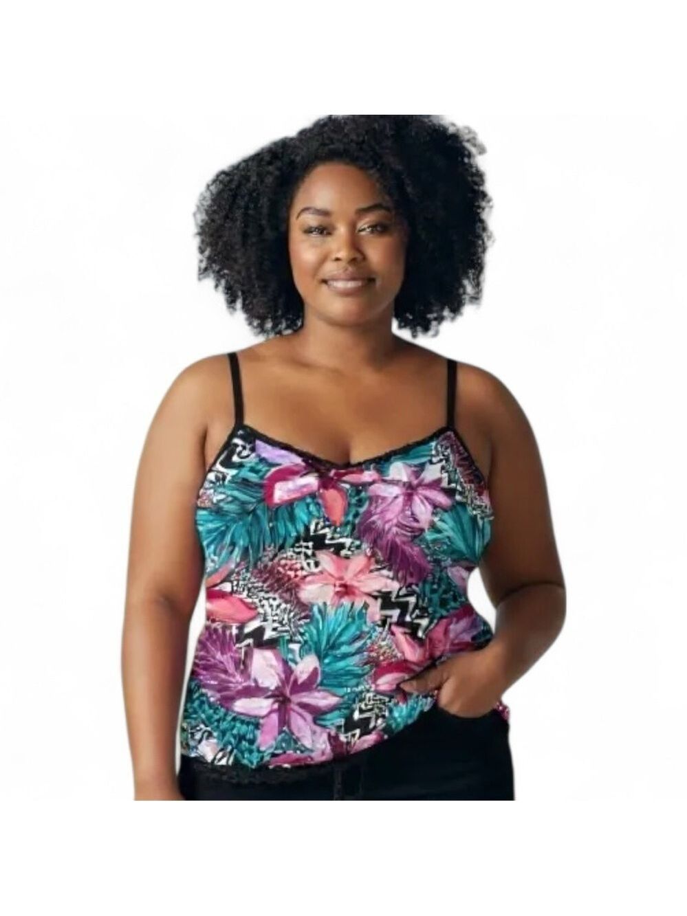 Maxine of Hollywood Size 16 Floral Tankini Top Built-In Bra